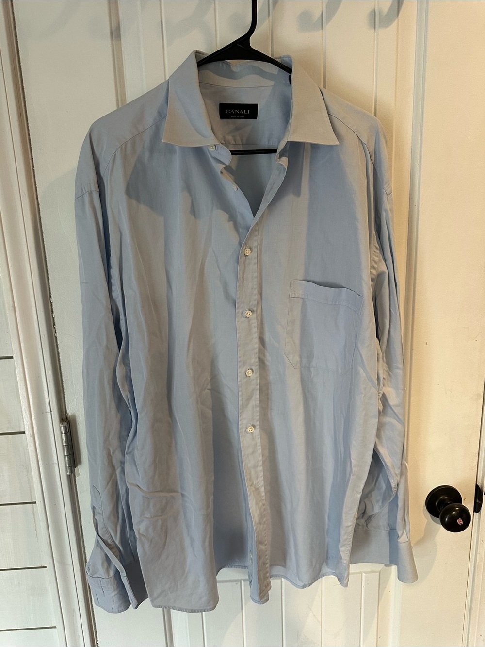 Canali Men's Dress Shirt Light Blue, 100% Cotton, Made in Italy 17.75/45